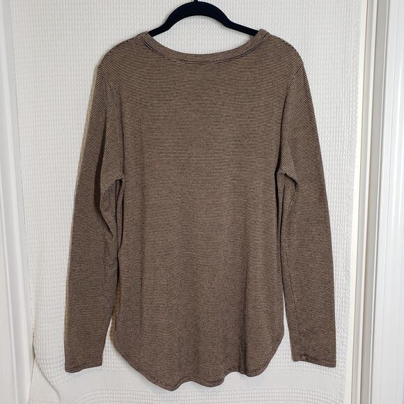 Banana Republic Top Womens Medium Brown Striped Long Sleeve Curved Hem Neutral - Picture 2 of 16